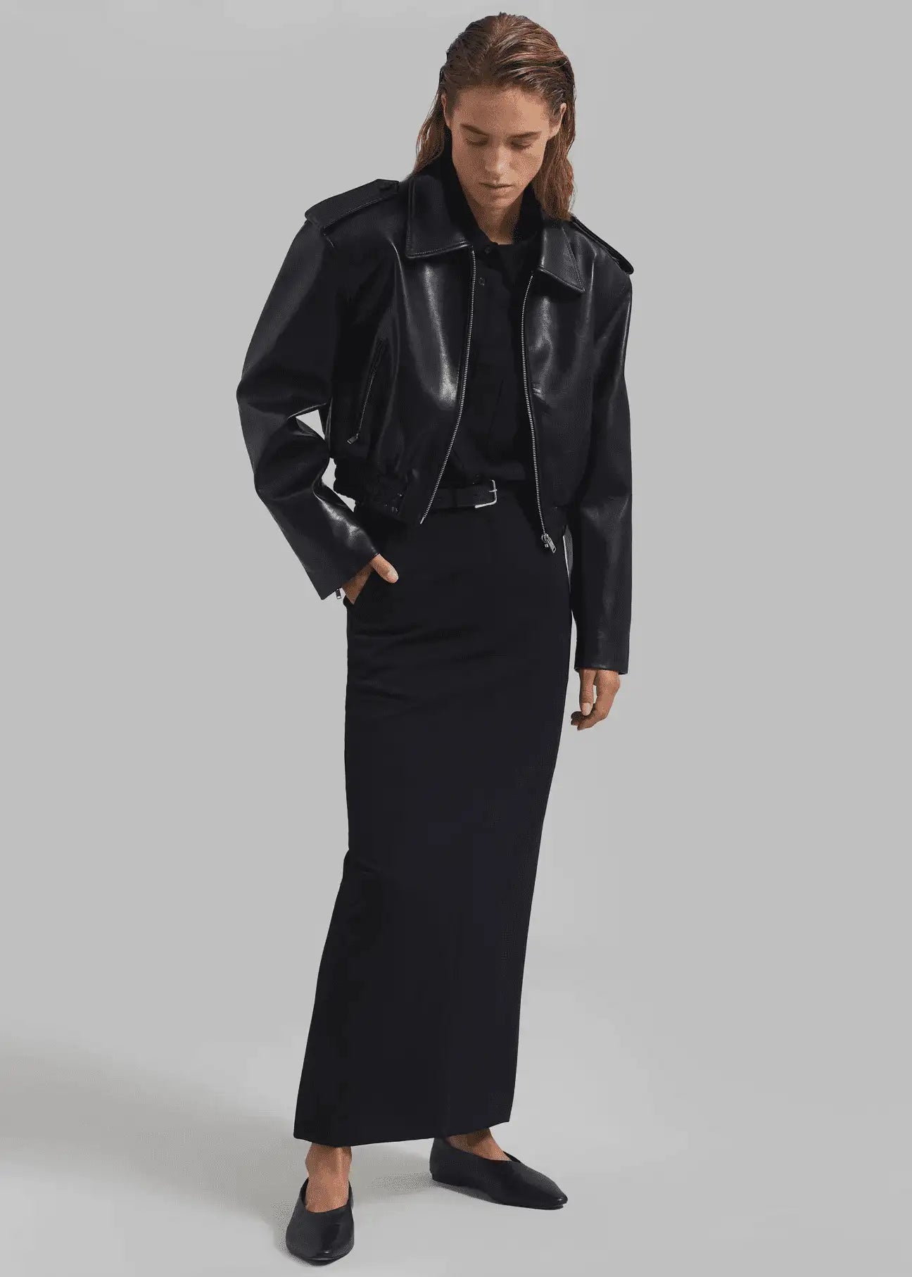 Leather Crop Bomber Jacket