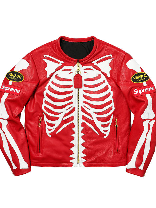 Skeleton Vanson Red Genuine Leather Jacket