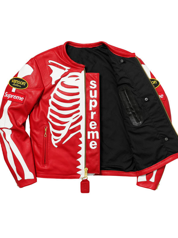 Skeleton Vanson Red Genuine Leather Jacket