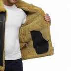 Mens Real Shearling Bomber Black Leather Jacket