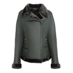 Womens Merino Shearling Green Leather Jacket