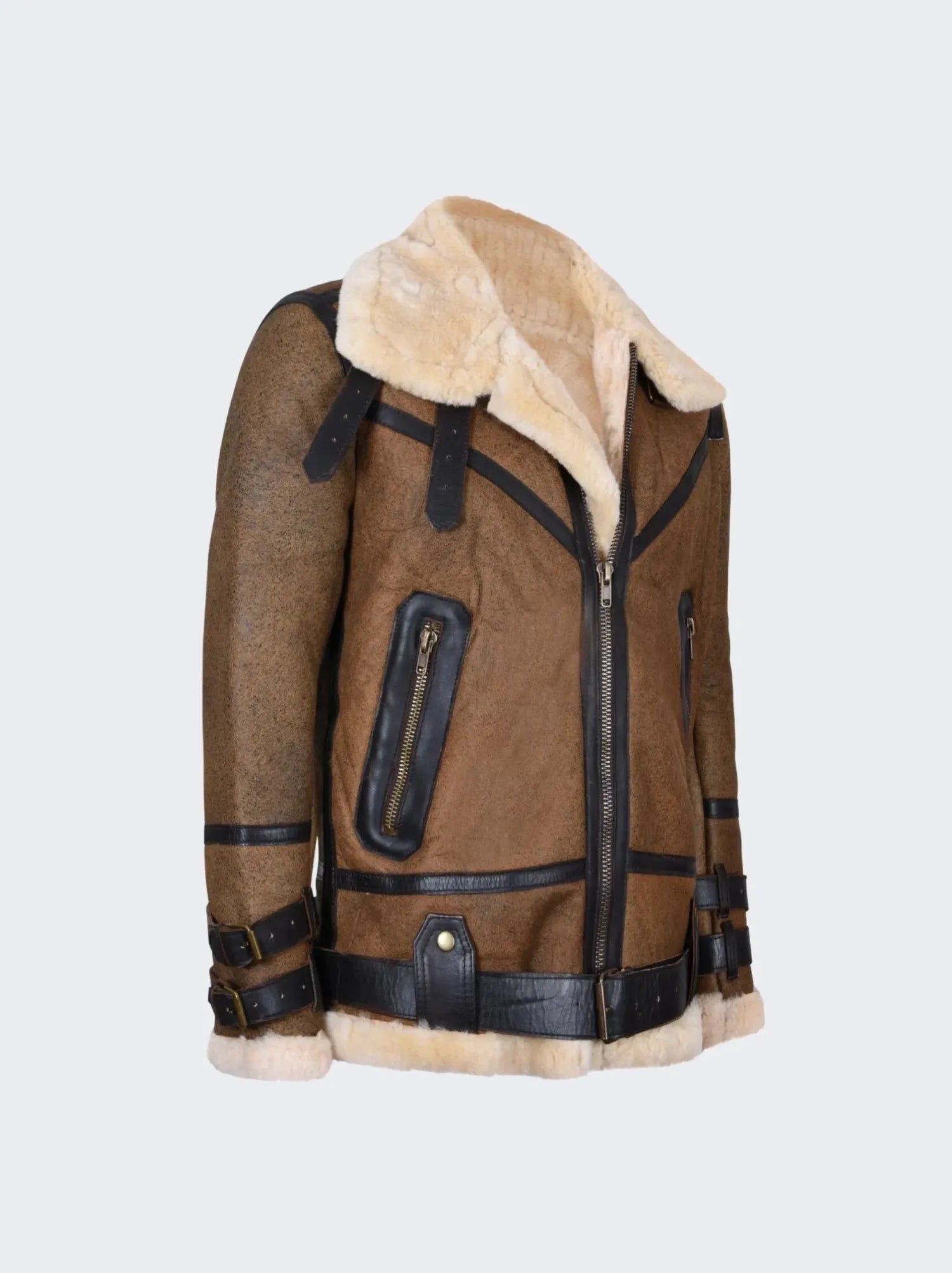 Mens Brown B3 Shearling Leather Flight Jacket