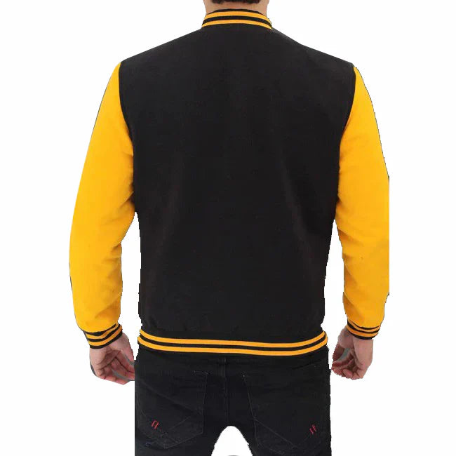Mens Black and Yellow Varsity Jacket