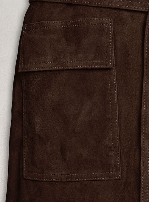 Womens Dark Brown Suede Leather Trench Coat