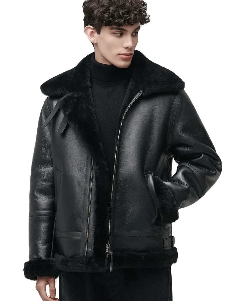 Men Aviator Black Leather Jacket