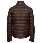 Mens Dark Brown Leather Puffer Jacket