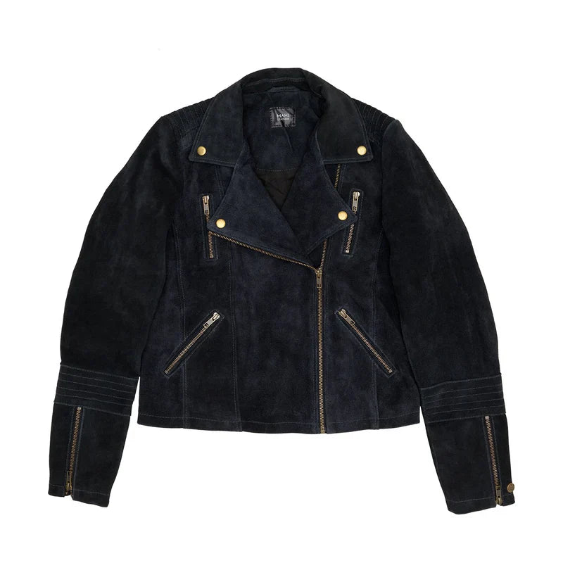 Women Black Suede Biker Jacket