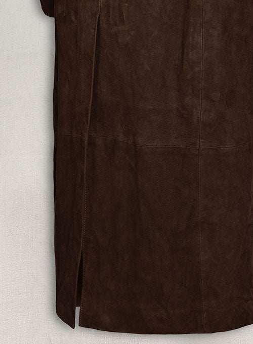 Womens Dark Brown Suede Leather Trench Coat