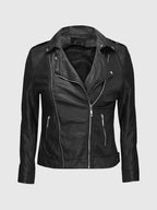 Ember Womens Black Leather Biker Jacket