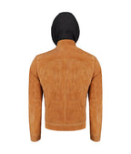 Men’s light Brown Leather Jacket With Hood