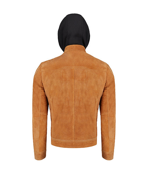 Men’s light Brown Leather Jacket With Hood